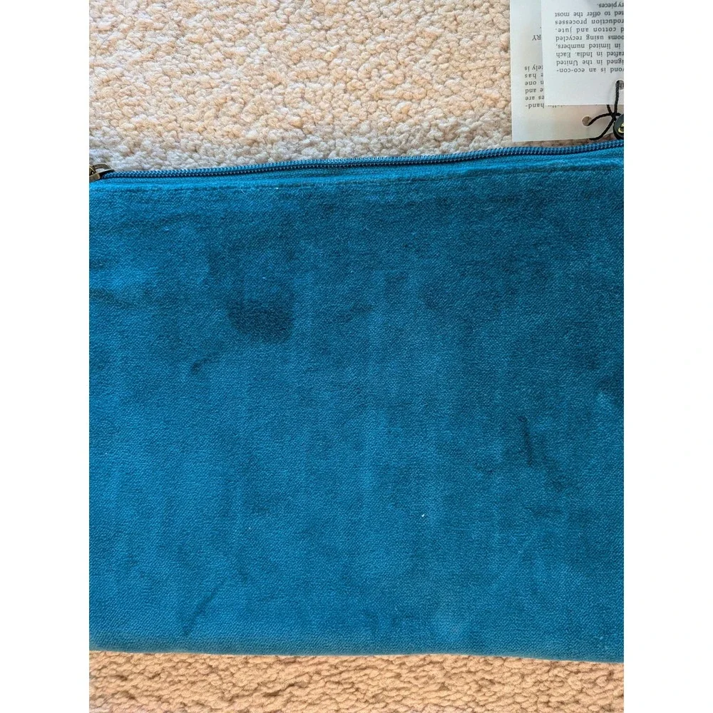 America & Beyond Teal Beaded Initial P Wristlet Clutch Bag Floral Velvet New
